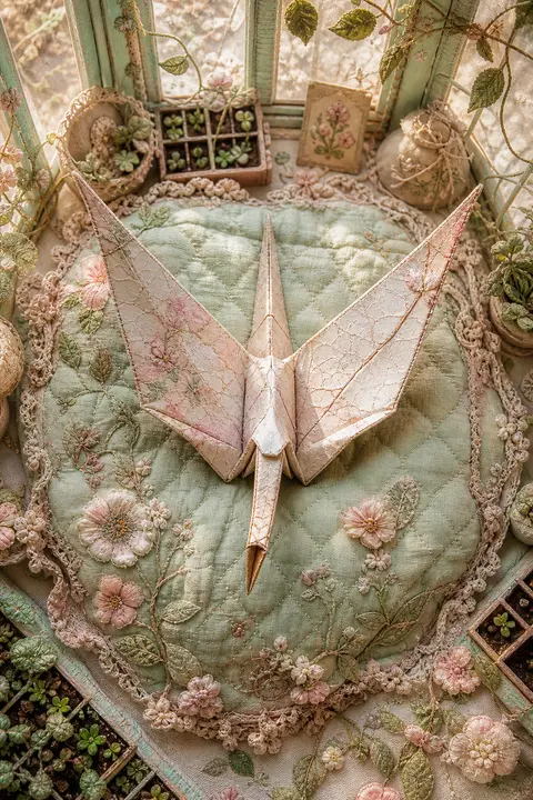 A wistful living origami paper crane with subtly asymmetrical folded features an - AI生成图片 2