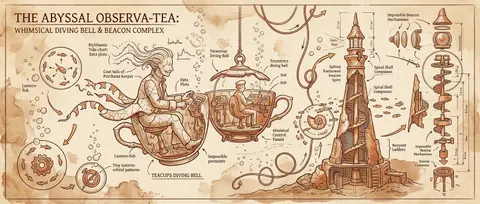 Whimsical blueprint schematic of an eccentric lighthouse keeper drifting through - AI生成图片 2