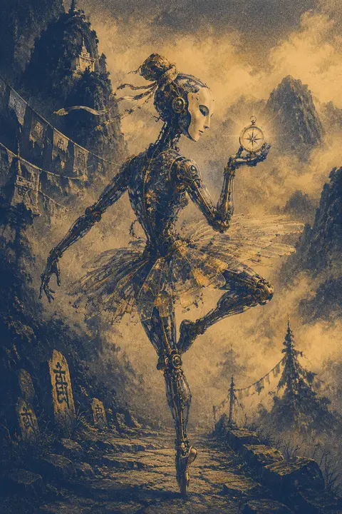 playful whimsical portrait of a robotic ballet dancer poised in a fog-drenched m - AI生成图片 3