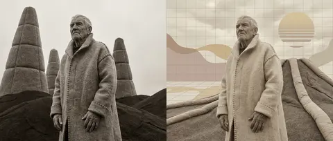 Low-angle fashion editorial portrait of an elderly fisherman with weathered hand - AI生成图片 1