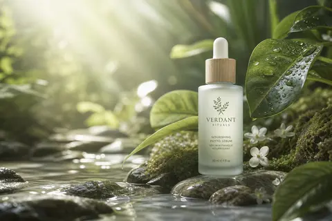 Eco-friendly skincare product photography featuring a minimalist frosted-glass s - AI生成图片 1