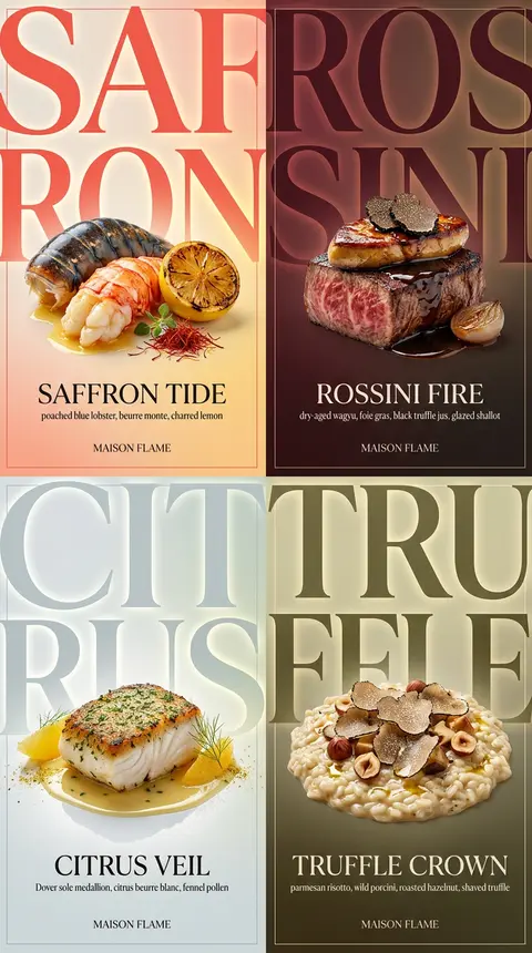 Create an ultra-premium horizontal 2x2 four-panel Western fine-dining campaign p - AI生成图片 3