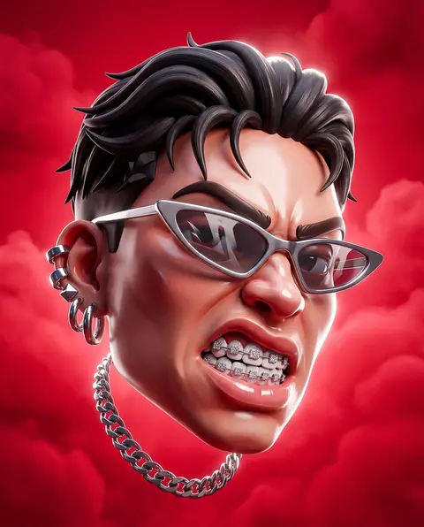 A hyper-stylized, dynamic 3D head portrait of rogue pop icon Zayden Voss floats - AI生成图片 2