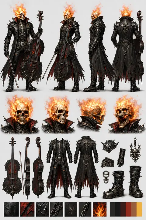 КАПИТАН МИГРЕНЬ — Стиль: MetalocalypseРоль: Дальний DPS | Внешность: рокер-виоло - AI生成图片 1