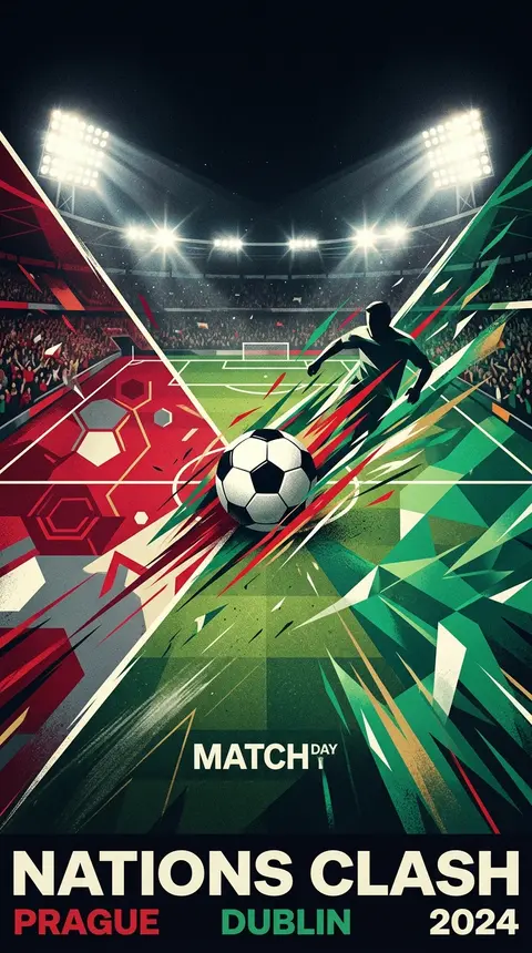 Dynamic sports poster with an abstract football pitch divided diagonally into tw - AI生成图片 2