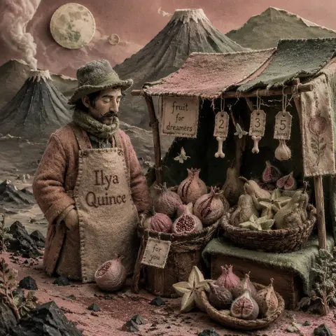 Surrealist photo collage of a solitary fruit vendor named Ilya Quince standing b - AI生成图片 2