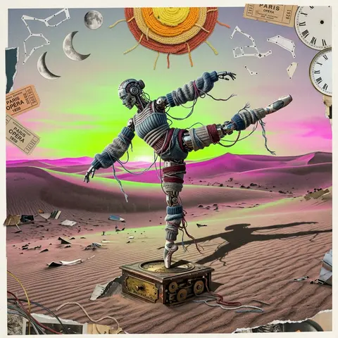 A melancholic surrealist photo collage of a robotic ballet dancer alone in a win - AI生成图片 1