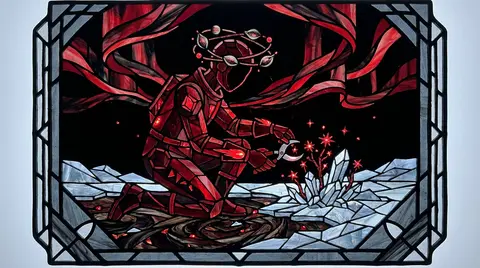 A mischievous celestial horticulturist in a jagged stained-glass mosaic, kneelin - AI生成图片 2