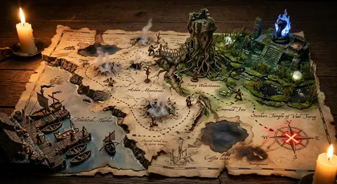An exquisitely hand-illustrated treasure map sprawled across weathered parchment - AI生成图片 2