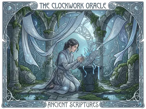 An art nouveau poster of a young tinkering inventor kneeling within ancient moss - AI生成图片 3