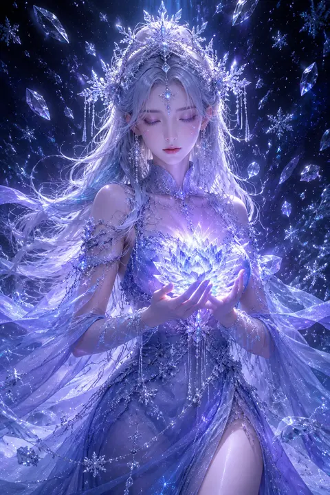 Vertical half-body CG illustration, ice queen, stunning cold East Asian beauty, - AI生成图片 2