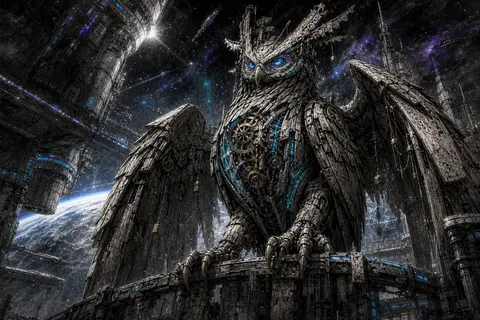9:16 vertical poster, colossal full-body portrait of a fictional clockwork owl s - AI生成图片 1