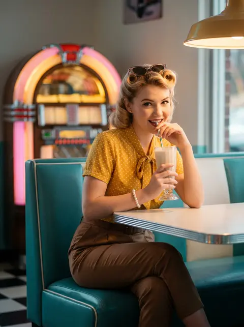 A hyper-realistic 1950s-inspired editorial portrait of a young woman (use upload - AI生成图片 3