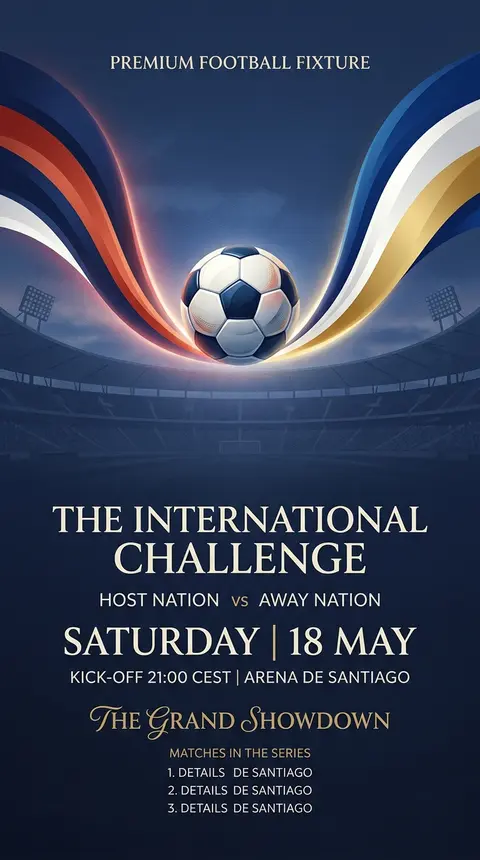 Elegant football fixture poster with two abstract national color ribbons arcing - AI生成图片 1