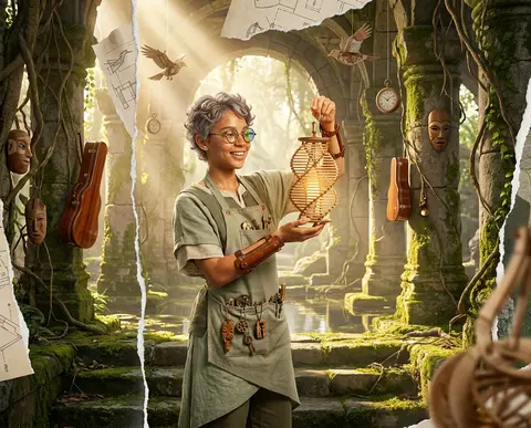 9:16 vertical frame, surrealist photo collage with editorial realism, joyful sun - AI生成图片 2