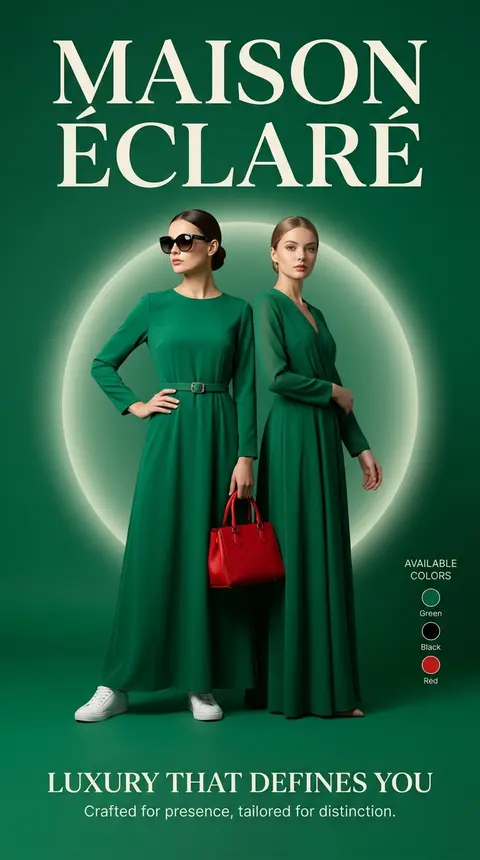 High-end couture campaign poster set against a rich emerald backdrop, featuring - AI生成图片 1