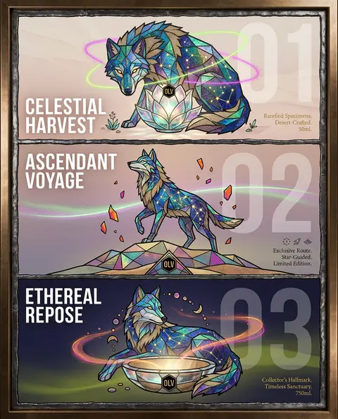Whimsical luxury campaign poster reimagined as a vertical triptych stained-glass - AI生成图片 1