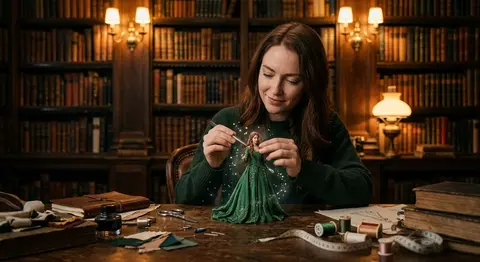 A hyper-realistic cinematic tableau of Elara Voss seated at an aged walnut writi - AI生成图片 2