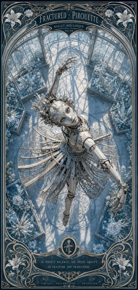 Top-down vertical composition of a robotic ballet dancer poised in a fractured p - AI生成图片 2