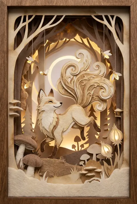 A jubilant nine-tailed fox spirit with sweeping, layered tails leaps through a g - AI生成图片 2