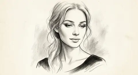 Elegant portrait sketch of a woman’s face, refined expressive line-work, delicat - AI生成图片 1
