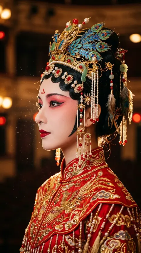 Vertical close-up profile portrait of a refined Eastern stage actress, masterful - AI生成图片 2