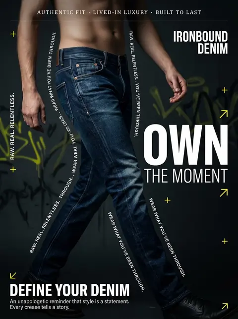 A hyperrealistic premium denim campaign image in a dark, moody editorial style. - AI生成图片 3