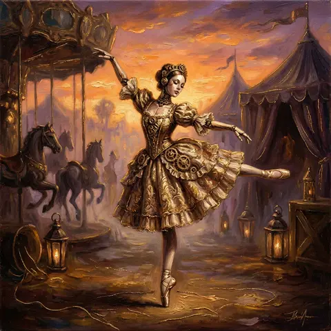 A robotic ballet dancer poised in a midnight carnival, rendered as a sumptuous b - AI生成图片 2