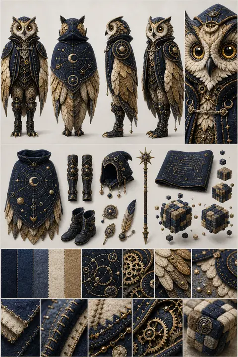 A dreamlike character design sheet rendered as exquisite embroidered textile art - AI生成图片 2