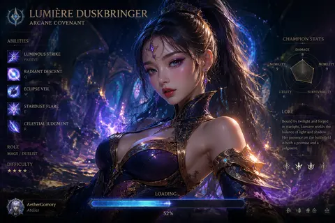 Cinematic fantasy MOBA champion loading screen, ultra-realistic AAA game menu ae - AI生成图片 2