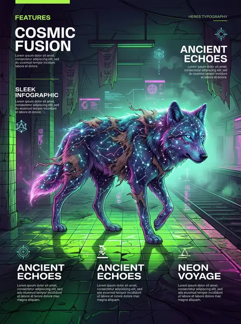 A dreamlike yet serene cyberpunk neon illustration of a wolf formed from shimmer - AI生成图片 1