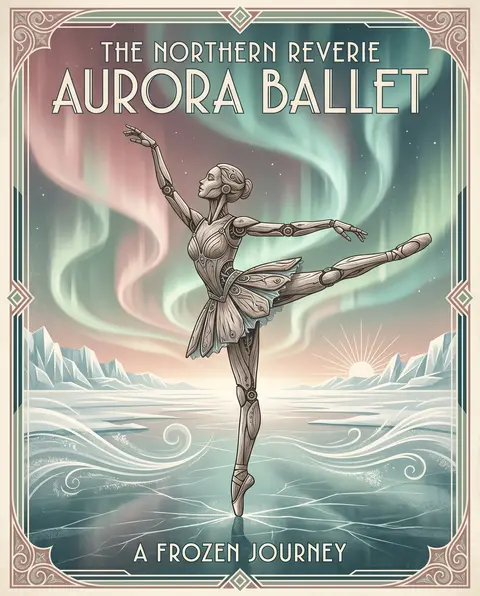 Dreamlike serene art deco travel poster of a robotic ballet dancer poised mid-ar - AI生成图片 1