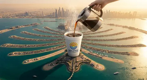 An aerial photograph captures a surreal scene where a giant white foam cup, bran - AI生成图片 1