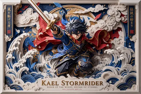 Ultra-detailed 3D layered papercraft anime poster featuring the original hero Ka - AI生成图片 2
