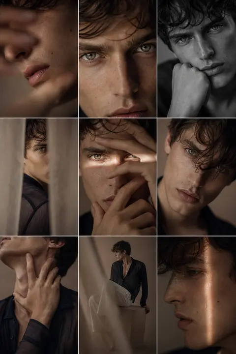 A refined 3x3 fashion editorial contact sheet set inside a minimalist warm-beige - AI生成图片 2