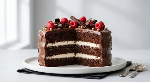 Ultra-realistic premium food photography of a layered chocolate cake on a white - AI生成图片 1