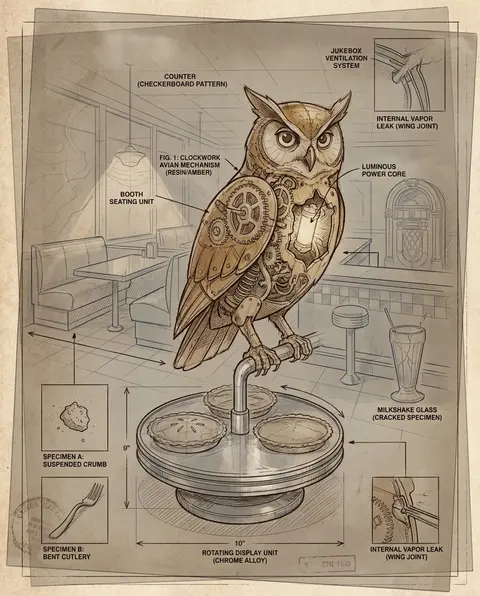 A secretive clockwork owl assembled from translucent resin gears and amber-tinte - AI生成图片 1