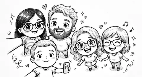 Turn the uploaded photo into a cute black-and-white hand-drawn doodle illustrati - AI生成图片 2