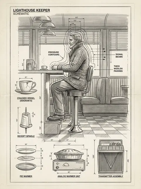 /imagine prompt: blueprint-schematic portrait of a lighthouse keeper inside a 19 - AI生成图片 1