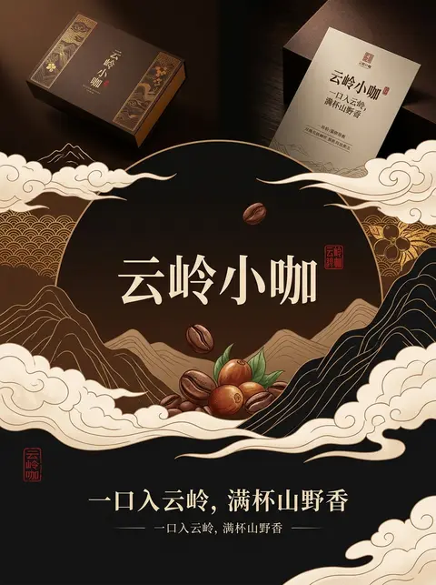 第1张｜品牌主视觉封面图 / Brand Hero Board，3:4竖构图，高完成度商业品牌提案海报风，围绕「云岭小咖」建立统一品牌视觉DNA：东方山野的醇厚 - AI生成图片 1
