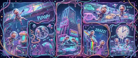 Full-page 9:16 claymation stop-motion comic tableau set in a rain-drenched neon - AI生成图片 1