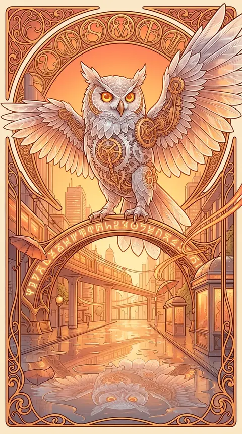 A jubilant clockwork owl towers at the center of a rain-slick neon megacity boul - AI生成图片 3