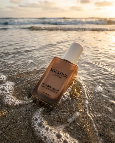 Ultra-realistic summer beauty product photography: a bronzing serum bottle from - AI生成图片 2