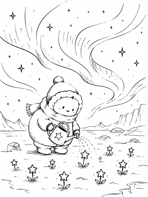 A cheerful celestial gardener in a frozen tundra beneath rippling aurora, loving - AI生成图片 4