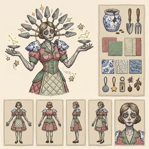 A spectral astronomer-cultivator in a waist-cinched diner uniform harvests tiny - AI生成图片 2