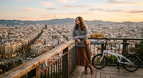 A cinematic golden-hour photograph of Elara Voss standing on a weathered wooden - AI生成图片 4