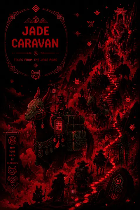 Vertical 9:16 poster, a playful desert nomad caravan of whimsical travelers clim - AI生成图片 1