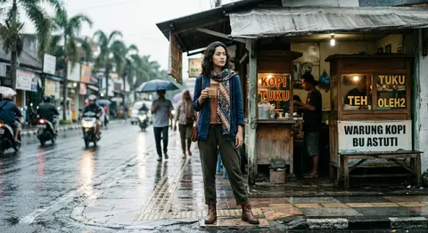 Full-body fashion editorial portrait of Sari Mahendra, a striking Indonesian mus - AI生成图片 2