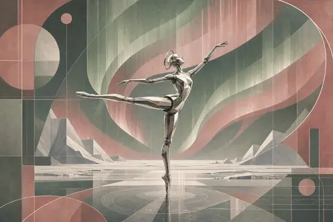 An intimate bauhaus geometric poster of a solitary robotic ballet dancer poised - AI生成图片 1