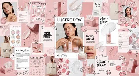 A bold, visually explosive editorial moodboard collage for `Lustre Dew`, a fresh - AI生成图片 1